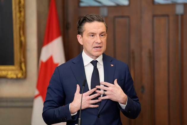 March 4, 2025, Ottawa, On, Canada: Conservative Leader Pierre Poilievre holds a news conference in Ottawa on Tuesday, March 4, 2025. Ottawa Canada  - ZUMAc35_ 20250304_zaf_c35_051 Copyright: xAdrianxWyldx