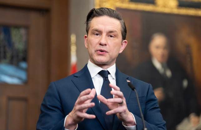 March 4, 2025, Ottawa, On, Canada: Conservative leader Pierre Poilievre speaks about US imposed tariffs, Tuesday, Mar. 4, 2025 in Ottawa. Ottawa Canada  - ZUMAc35_ 20250304_zaf_c35_064 Copyright: xAdrianxWyldx