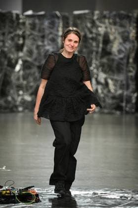 PFW - Cecilie Bahnsen Runway Cecilie Bahnsen cheers attendees after the runway of her collection as part of Paris Fashion Week at the Palais de Tokyo in Paris, on March 5, 2025. Photo by Firas Abdullah ABACAPRESS.COM Paris Ile-de-France France  Copyright: xAbdullahxFiras ABACAx