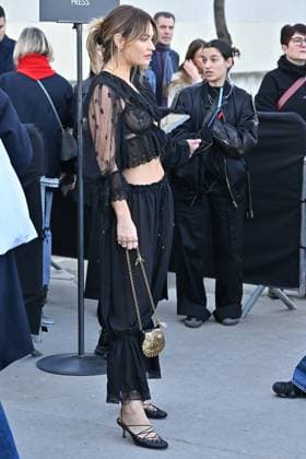 PFW Chloe Outside Arrivals Lily James arriving at Chloe show during Paris Fashion Week in Paris, France on March 6, 2025. Photo by Julien Reynaud APS-Medias ABACAPRESS.COM Paris France  Copyright: xReynaudxJulien APS-Medias ABACAx