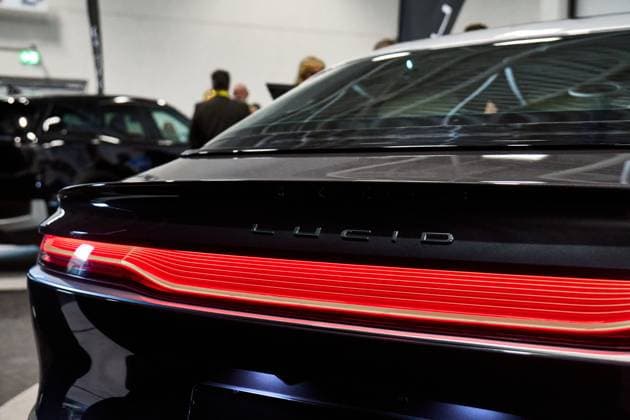 Augsburg, Bavaria, Germany - March 7, 2025: A look at the impressive rear of the Lucid Air with its continuous LED rear light and aerodynamic design. The Volt e-mobility fair as part of the Afair trade fair in Augsburg. *** Ein Blick auf das beeindruckende Heck des Lucid Air mit durchgängiger LED-Rückleuchte und aerodynamischem Design. Die Volt E-Mobilitätsmesse im Rahmen der Afair-Messe in Augsburg.