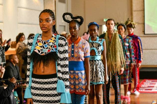 PFW Maxhosa Africa Runway - Paris A model walks the runway during the Maxhosa Africa Womenswear Fall Winter 2025-2026 show as part of Paris Fashion on March 08, 2025 in Paris, France . Photo by Shootpix ABACAPRESS.COM Paris France  Copyright: xShootpix ABACAx