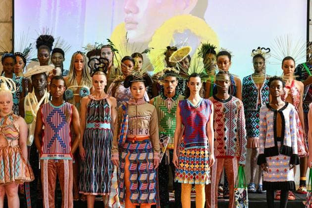 PFW Maxhosa Africa Runway - Paris A model walks the runway during the Maxhosa Africa Womenswear Fall Winter 2025-2026 show as part of Paris Fashion on March 08, 2025 in Paris, France . Photo by Shootpix ABACAPRESS.COM Paris France  Copyright: xShootpix ABACAx