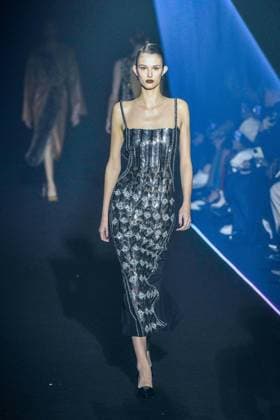 PFW - Georges Hobeika Runway - Paris A model walks the runway during the Georges Hobeika Womenswear Fall Winter 2025-2026 show as part of Paris Fashion Week at Palais De Tokyo in Paris, France, on March 08, 2025. Photo by Shootpix ABACAPRESS.COM Paris France  Copyright: xShootpix ABACAx