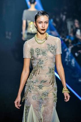 PFW - Georges Hobeika Runway - Paris A model walks the runway during the Georges Hobeika Womenswear Fall Winter 2025-2026 show as part of Paris Fashion Week at Palais De Tokyo in Paris, France, on March 08, 2025. Photo by Shootpix ABACAPRESS.COM Paris France  Copyright: xShootpix ABACAx