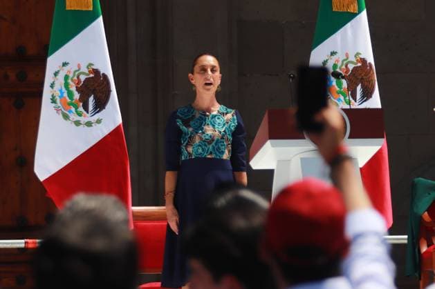 President Claudia Sheinbaum s Briefing Assembly Mexico™s President Claudia Sheinbaum Pardo speaking during the informative assembly about tariffs of U.S President Donald Trump and the sovereignty of the country at main square Zocalo. on March 9, 2025 in Mexico City, Mexico. (Photo by Carlos Santiago Eyepix Group) Copyright: xCarlosxSantiago xEyepixxGroupx CS_09032025_146299