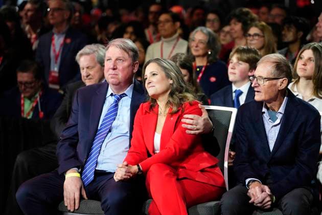 March 9, 2025, Ottawa, On, Canada: Chrystia Freeland listens to the speech of Mark Carney, Leader of the Liberal Party of Canada, not shown, at the Liberal Leadership Event in Ottawa, on Sunday, March 9, 2025. Ottawa Canada  - ZUMAc35_ 20250309_zaf_c35_210 Copyright: xJustinxTangx