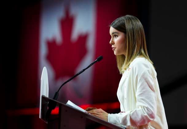 March 9, 2025, Ottawa, Ontario, Canada: Cleo Carney, daughter of Liberal Party of Canada Leader Mark Carney, introduces her father before his speech following his win at the Liberal leadership announcement event, in Ottawa, Sunday, March 9, 2025. Ottawa Canada  - ZUMAc35_ 20250309_zaf_c35_219 Copyright: xSeanxKilpatrickx
