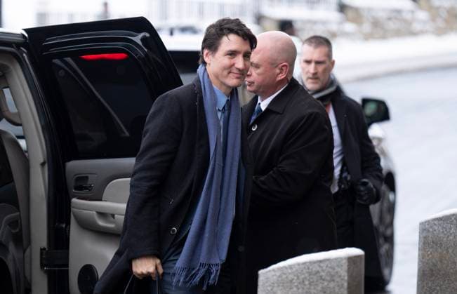 March 10, 2025, Ottawa, On, Canada: Prime Minister Justin Trudeau arrives on Parliament Hill, Monday, March 10, 2025 in Ottawa. Ottawa Canada  - ZUMAc35_ 20250310_zaf_c35_006 Copyright: xAdrianxWyldx