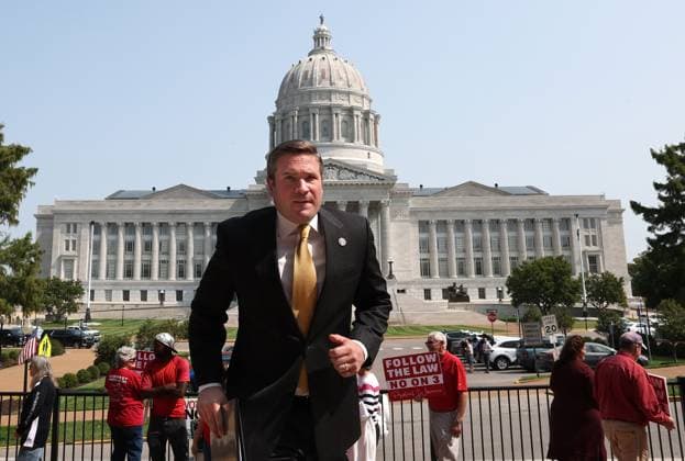 March 10, 2025, MO, USA: Missouri Attorney General Andrew Bailey heads back to his office in the Missouri Supreme Court building after talking with abortion opponents about Amendment 3 across from the State Capitol in Jefferson City, Missouri, on Tuesday, Sept. 10, 2024. USA - ZUMAm67_ 20250310_zaf_m67_008 Copyright: xRobertxCohenx