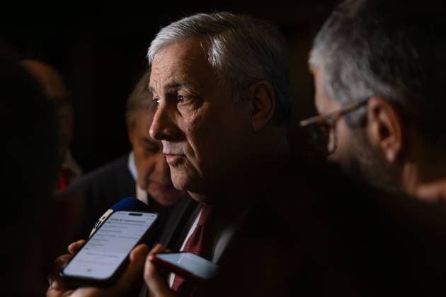 Kanada, Treffen der G7-Außenminister in Charlevoix March 13, 2025, La Malbaie, Pq, Canada: Italy Foreign Minister Antonio Tajani speaks to the media at the G7 Foreign Ministers meeting in La Malbaie, Que. on Thursday, March 13, 2025. La Malbaie Canada  - ZUMAc35_ 20250313_zaf_c35_002 Copyright: xFrancisxVachonx