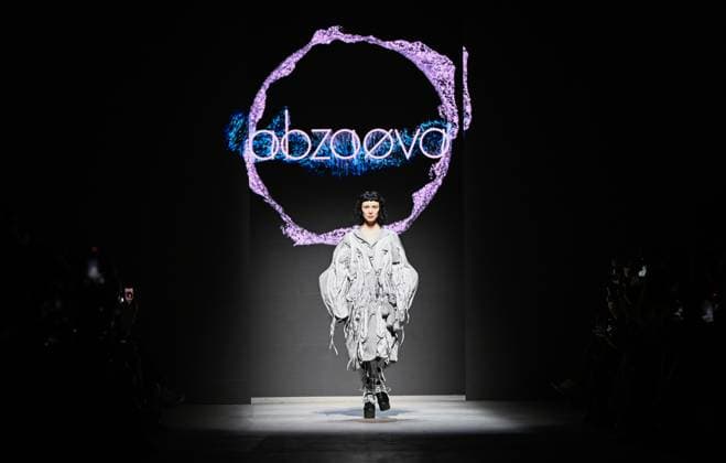Russia Moscow Fashion Week 8878021 13.03.2025 A model presents a creation by the brand ABZAEVA during the 4th Moscow Fashion Week at the Manege Central Exhibition Hall in Moscow, Russia. Ekaterina Chesnokova Sputnik Moscow Russia  Copyright: xEkaterinaxChesnokovax