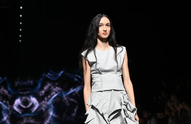 Fourth Moscow Fashion Week 8878042 13.03.2025 A model presents a creation by the brand ABZAEVA during the 4th Moscow Fashion Week at the Manege Central Exhibition Hall in Moscow, Russia. Ekaterina Chesnokova Sputnik Moscow Russia  Copyright: xEkaterinaxChesnokovax