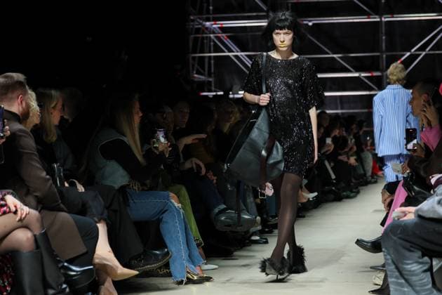 RUSSIA, MOSCOW - MARCH 13, 2025: Models wear creations during a catwalk show for a new Rogov collection during the 4th Moscow Fashion Week at the Manege Central Exhibition Hall. Sergei Savostyanov TASS  79076350
