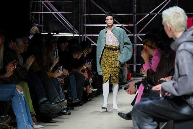 RUSSIA, MOSCOW - MARCH 13, 2025: A model wears a creation during a catwalk show for a new Rogov collection during the 4th Moscow Fashion Week at the Manege Central Exhibition Hall. Sergei Savostyanov TASS  79076353