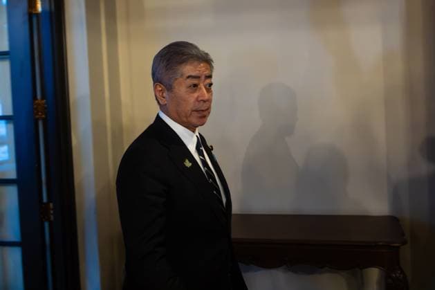 March 13, 2025, La Malbaie, Pq, Canada: Japan s Foreign Minister Takeshi Iwaya arrives to speak to the media at the G7 Foreign Ministers Meeting (FMM) in La Malbaie, Que., on Thursday, March 13, 2025. La Malbaie Canada  - ZUMAc35_ 20250313_zaf_c35_045 Copyright: xFrancisxVachonx