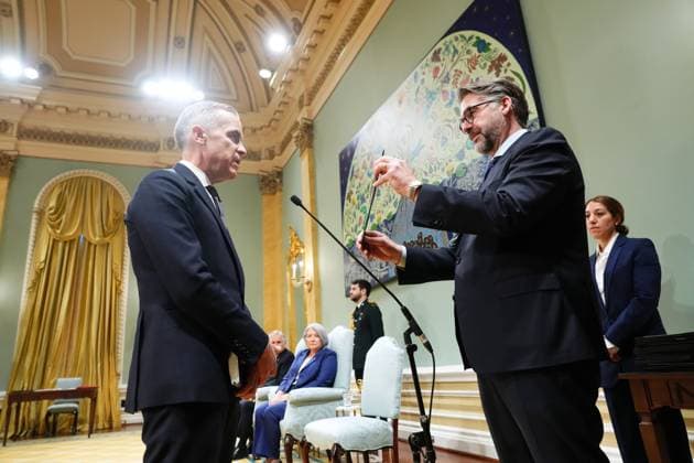 March 14, 2025, Ottawa, Ontario, Canada: Prime minister-designate MARK CARNEY s sworn in as the new Canadian prime minister during a ceremony at Rideau Hall in Ottawa. The former Bank of England boss replaces J. Trudeau and will lead his party in a looming election. Ottawa Canada  - ZUMAc35_ 20250314_zaf_c35_074 Copyright: xSeanxKilpatrickx