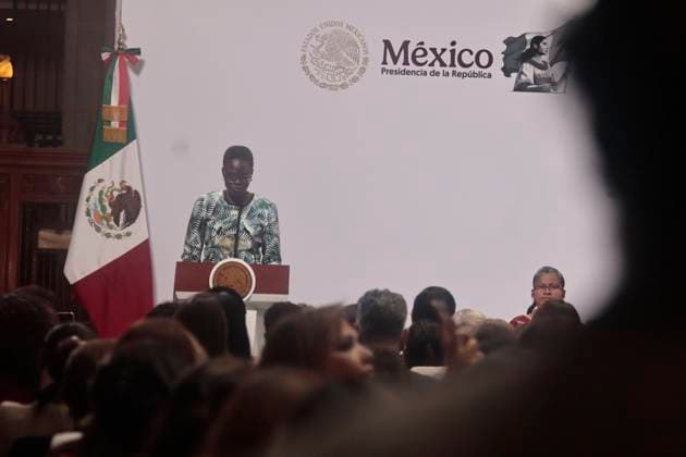 March 14, 2025, Mexico City, Cdmx, Mexico: Mexican President CLAUDIA SHEINBAUM leads the World Conference of Women Parliamentarians at the National Palace. The United Nations (UN) in Geneva, Switzerland, announced a few days ago that the IPU World Conference of Women Parliamentarians would be inaugurated by President CLAUDIA SHEINBAUM. She gave a speech entitled The Path to Parity in Mexico. Women parliamentarians from around the country and abroad, such as the President of the National Assembly of Tanzania, TULIA ACKSON, also spoke. Mexico City Mexico - ZUMAp204 20250314_zip_p204_021 Copyright: xJosuexPerezx