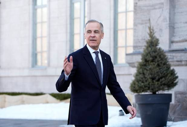 March 14, 2025, Ottawa, On, Canada: Prime minister-designate Mark Carney arrives for a swearing in ceremony at Rideau Hall in Ottawa on Friday, March 14, 2025. Ottawa Canada  - ZUMAc35_ 20250314_zaf_c35_134 Copyright: xAdrianxWyldx