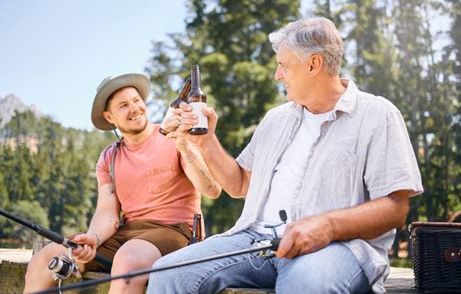 Fishing, lake and senior male or son with drink for happiness or adventure at forest on vacation. Hobby, river and rod with man and grandfather with beer on holiday together for bonding in nature, model released, , property released, , 53649586.jpg, fishing, lake, senior, male, man, nature, son, forest, together, holiday, father, vacation, drink, beer, happiness, adventure, grandfather, river, bonding, hobby, bond, people, family, natural, happy, child, mature, love, adult, smiling, sitting, outside, fun, person, real, outdoors, travel, casual, relaxing, care, lifestyle, caucasian, dad, fresh, relax, camping, carefree, parent, break, enjoying RECORD DATE NOT STATED