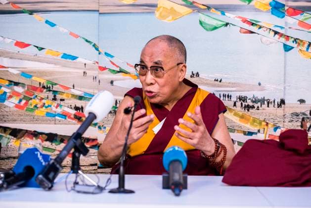 Dalai Lama Visiting The Netherlands. The Spiritual Leader and former Political Leader of the Tibetan People, the Dalai Lama, or Tenzin Gyatso, visiting The Netherlands for a series of lectures, meditations and meetings within the Buddhist Community. Upon arrival he gave a pressconference at Schiphol Airport. Amsterdam Schiphol Airport AMS, May 9, 2014. Amsterdam Shiphol Noord-Holland Nederland Copyright: xGuidoxKoppesx