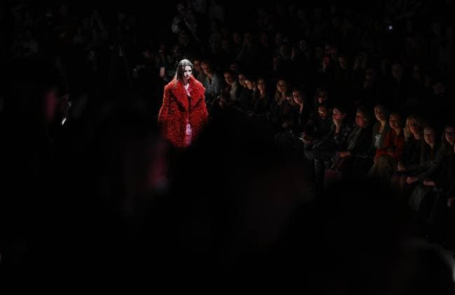 Russia Moscow Fashion Week 8880236 16.03.2025 A model presents a creation by Turkish brand EMRE ERDEMOGLU during the 4th Moscow Fashion Week at the Manege Central Exhibition Hall in Moscow, Russia. Grigory Sysoev Sputnik Moscow Russia  Copyright: xGrigoryxSysoevx