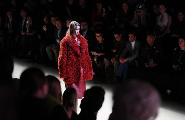 Russia Moscow Fashion Week 8880243 16.03.2025 A model presents a creation by Turkish brand EMRE ERDEMOGLU during the 4th Moscow Fashion Week at the Manege Central Exhibition Hall in Moscow, Russia. Grigory Sysoev Sputnik Moscow Russia  Copyright: xGrigoryxSysoevx