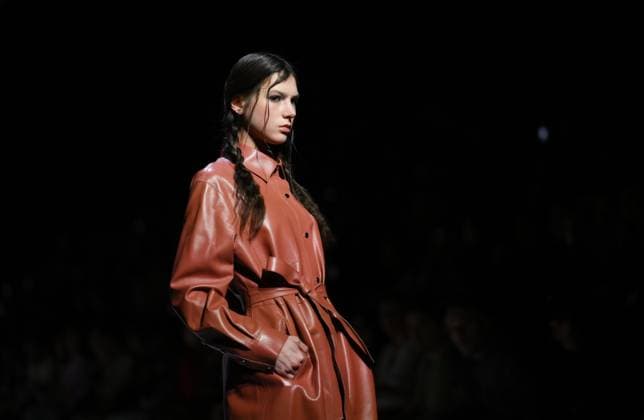 Russia Moscow Fashion Week 8880251 16.03.2025 A model presents a creation by Turkish brand EMRE ERDEMOGLU during the 4th Moscow Fashion Week at the Manege Central Exhibition Hall in Moscow, Russia. Grigory Sysoev Sputnik Moscow Russia  Copyright: xGrigoryxSysoevx