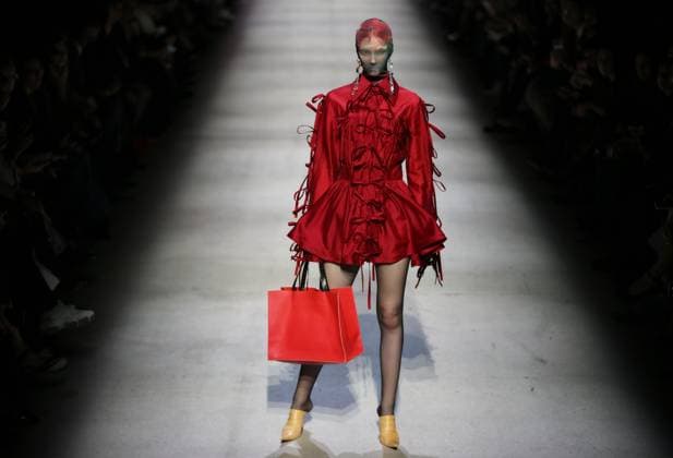 Russia Moscow Fashion Week 8880471 16.03.2025 A model presents a creation by the brand GAPANOVICH during the 4th Moscow Fashion Week at the Manege Central Exhibition Hall in Moscow, Russia. Grigory Sysoev Sputnik Moscow Russia  Copyright: xGrigoryxSysoevx