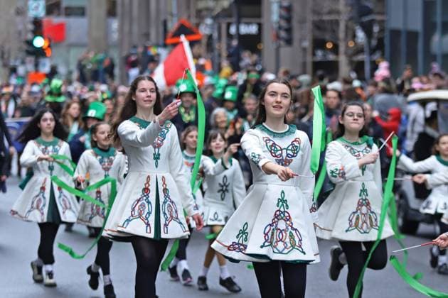 Girls taking part during the parade for the 200th edition of St. Patrick s Day, that commemorated the Irish heritage present in Montreal since the late 17th century. on March 16, 2025 in Montreal, Canada. Montreal Canada - ZUMAe321 20250316_zia_e321_024 Copyright: xHoracioxZamoraxRiosx