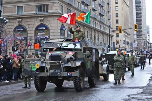 Military taking part during the parade for the 200th edition of St. Patrick s Day, that commemorated the Irish heritage present in Montreal since the late 17th century. on March 16, 2025 in Montreal, Canada. Montreal Canada - ZUMAe321 20250316_zia_e321_027 Copyright: xHoracioxZamoraxRiosx