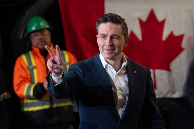 March 17, 2025, L orignal, On, Canada: Conservative Leader Pierre Poilievre gestures following a news conference at the Ivaco rolling mill in L Orignal, Ont., Monday, Mar 17, 2025. L orignal Canada  - ZUMAc35_ 20250317_zaf_c35_081 Copyright: xAdrianxWyldx