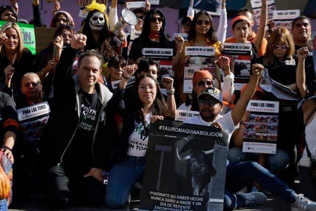 Historic: Mexico City Congress Approves Resolution Banning Violent Bullfighting Animal rights activists gather at the Juarez Hemicycle in Mexico City, Mexico, on March 18, 2025, to celebrate the approval by the Mexico City Congress of the ruling banning violent bullfights, following an initiative submitted by Mayor Clara Brugada. Mexico City Mexico City Mexico  Copyright: xGerardoxVieyrax originalFilename: vieyra-notitle250318_npS72.jpg