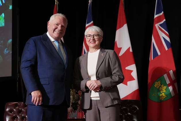 March 19, 2025, Toronto, On, CANADA: Ontario Premier Doug Ford and Ontario Lt. Gov. Edith Dumont pose for a photo ahead of a cabinet swearing-in ceremony in Toronto on Wednesday, March 19, 2025. Toronto CANADA  - ZUMAc35_ 20250319_zaf_c35_031 Copyright: xNathanxDenettex
