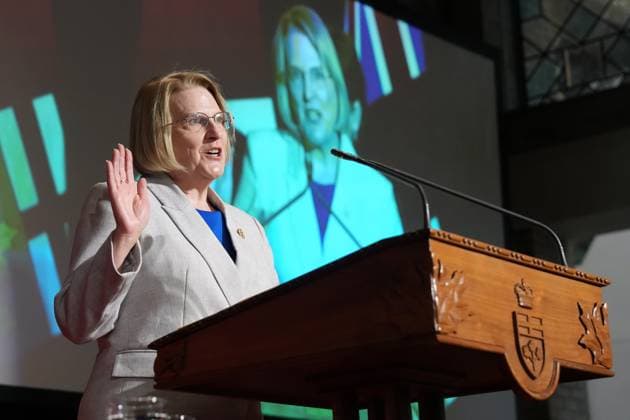 March 19, 2025, Toronto, On, CANADA: Sylvia Jones, Deputy Premier and Minister of Health, is sworn in to cabinet during a ceremony in Toronto on Wednesday, March 19, 2025. Toronto CANADA  - ZUMAc35_ 20250319_zaf_c35_038 Copyright: xNathanxDenettex
