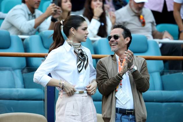 MIAMI GARDENS, FLORIDA - MARCH 21: Marc Anthony and his wife Nadia Ferreira attend the game between Novak Djokovic of Serbia and Rinky Hijikata of Australia during Day 4 of the Miami Open at Hard Rock Stadium on March 21, 2025 in Miami Gardens, Florida. People: Marc Anthony, Nadia Ferreira Copyright: xhoo-mex xMediaPunchx