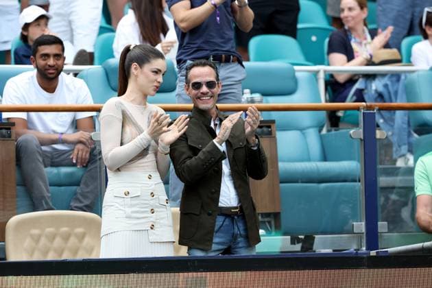 MIAMI GARDENS, FLORIDA - MARCH 23: Marc Anthony and his wife Nadia Ferreira attend the match where Novak Djokovic of Serbia defeats Camilo Ugo Carabelli of Argentina during Day 6 of the Miami Open at Hard Rock Stadium on March 23, 2025 in Miami Gardens, Florida...People: Marc Anthony, Nadia Ferreira Miami Gardens United States Of America - ZUMAs214 20250323_aba_s214_046 Copyright: xSMGx