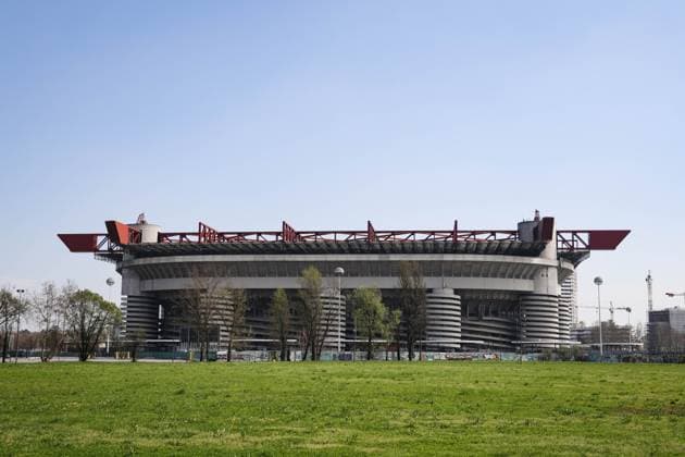 Illustration - New Stadium Project Unveiled at San Siro - Milan Milan, San Siro Stadium on the day of the announcement of the project for the new stadium of Milan and Inter. In the photo: An external view of the Giuseppe Meazza Stadium Milan, Italy on March 26, 2025. Photo by Alessandro Bremec IPA ABACAPRESS.COM Milan Italy  Copyright: xIPA ABACAx