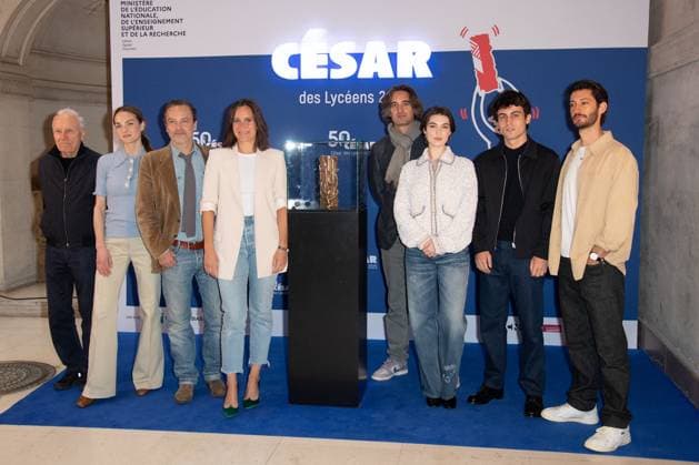 Cesar Des Lyceens 2025 Jerome Seydoux, Adele Simphal, Patrick Mille, Julie de Bona, Anamaria Vartolomei, Julien de Saint Jean and Pierre Niney attending the Le Comte De Monte-Christo - Cesar Des Lyceens 2025 at La Sorbonne University in Paris, France on March 26, 2025. Photo by Aurore Marechal ABACAPRESS.COM Paris France  Copyright: xMarechalxAurore ABACAx