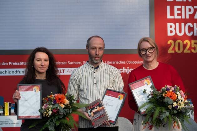 Preisverleihung des Preises der Leipziger Buchmesse: Preisträger Kristine Bilkau, Thomas Weiler und Irina Rastorgueva Leipziger Buchmesse 2025 Tag 1