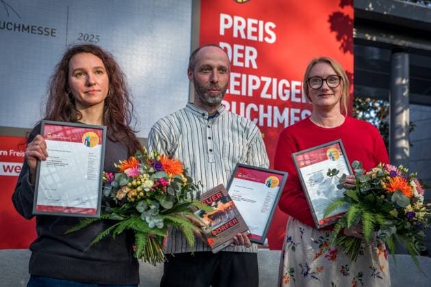 Preisverleihung des Preises der Leipziger Buchmesse: Preisträger Kristine Bilkau, Thomas Weiler und Irina Rastorgueva Leipziger Buchmesse 2025 Tag 1