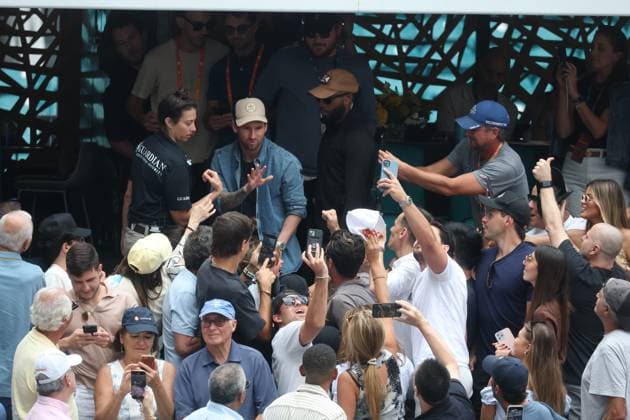 MIAMI GARDENS, FL - MARCH 28: Lionel Messi 10 of Inter Miami and his wife Antonela Roccuzzo and their kids Thiago, Mateo, and Ciro are all seen watching Novak Djokovic of Serbia defeat Grigor Dimitrov of Bulgaria in their match on Day 11 of the Miami Open at Hard Rock Stadium on March 28, 2025 in Miami Gardens, Florida People: Lionel Messi, Antonela Roccuzzo and Kids Copyright: xHoo-mex xMediaPunchx