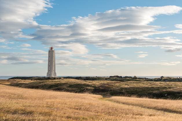 Scenic view of lenticular clouds over Malarrif Lighthouse in Iceland Hellnar, Snæfellsbær, Iceland R_PKZL250326-1690385-01