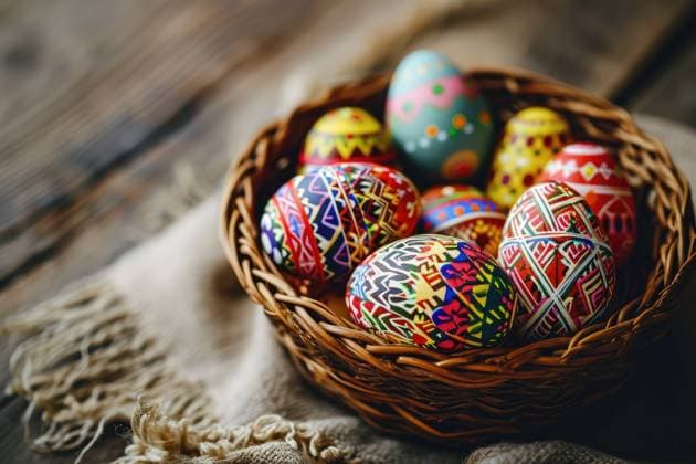 Colorful Easter eggs in basket, Easter background with copy space, Happy Easter day. , 57608900.jpg, easter egg, easter, basket, egg, background, happy easter, decoration, celebration, copy space, season, spring, holiday, tradition, springtime, traditional, festive, decorative, flower, no people, seasonal, design, symbol, colourful, horizontal, color, happy, rustic, gift, photography, table, multi colored, nature, decorated, painted, wooden, april, paint, card, pattern, decor, wicker, event, religion, beautiful, colorful, nest, greeting, vibrant, many RECORD DATE NOT STATED