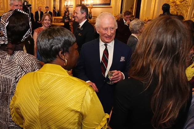 King Charles attends a Community Music Reception King Charles III attends a reception to recognise those involved in community music across the UK, at Windsor Castle, Windsor, Berkshire, UK, on the 3rd April 2025. Picture by Aaron Chown WPA-Pool Windsor Windsor Castle Berkshire United Kingdom  WHA-0787