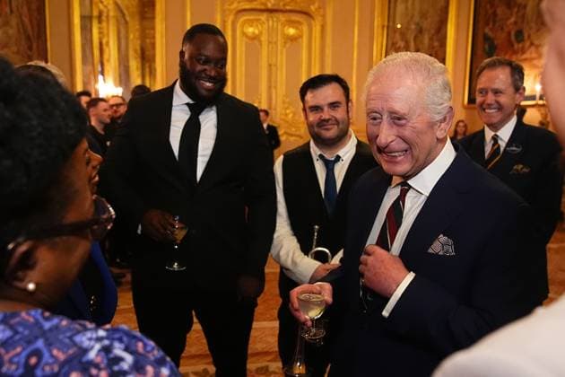 King Charles attends a Community Music Reception King Charles III attends a reception to recognise those involved in community music across the UK, at Windsor Castle, Windsor, Berkshire, UK, on the 3rd April 2025. Picture by Aaron Chown WPA-Pool Windsor Windsor Castle Berkshire United Kingdom  WHA-0787