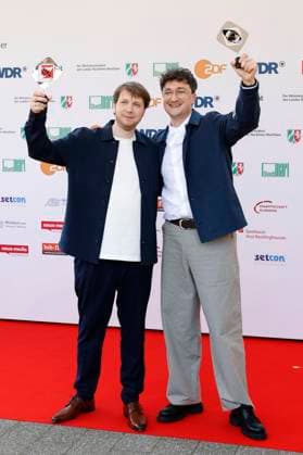 Jonathan Schörnig und Johannes Filous bei der 61. Verleihung des Grimme Preises 2025 im Theater Marl. Marl, 04.04.2025