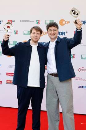 Jonathan Schörnig und Johannes Filous bei der 61. Verleihung des Grimme Preises 2025 im Theater Marl. Marl, 04.04.2025