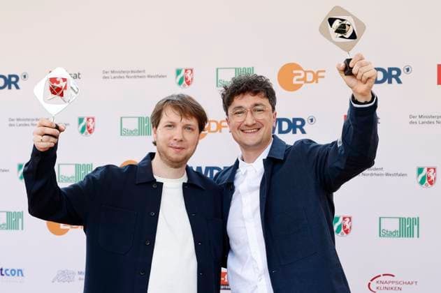 Jonathan Schörnig und Johannes Filous bei der 61. Verleihung des Grimme Preises 2025 im Theater Marl. Marl, 04.04.2025