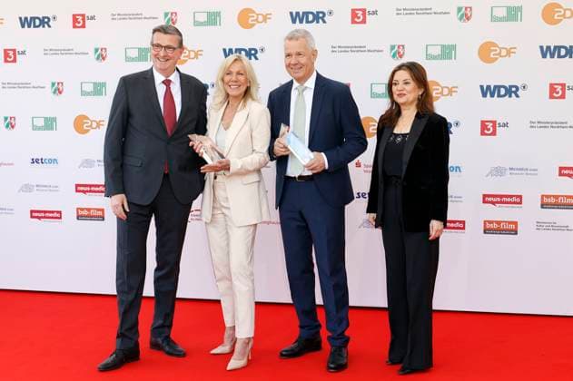 Martin Rabanus, Ulrike von der Groeben, Peter Kloeppel und Cigdem Uzunoglu bei der 61. Verleihung des Grimme Preises 2025 im Theater Marl. Marl, 04.04.2025